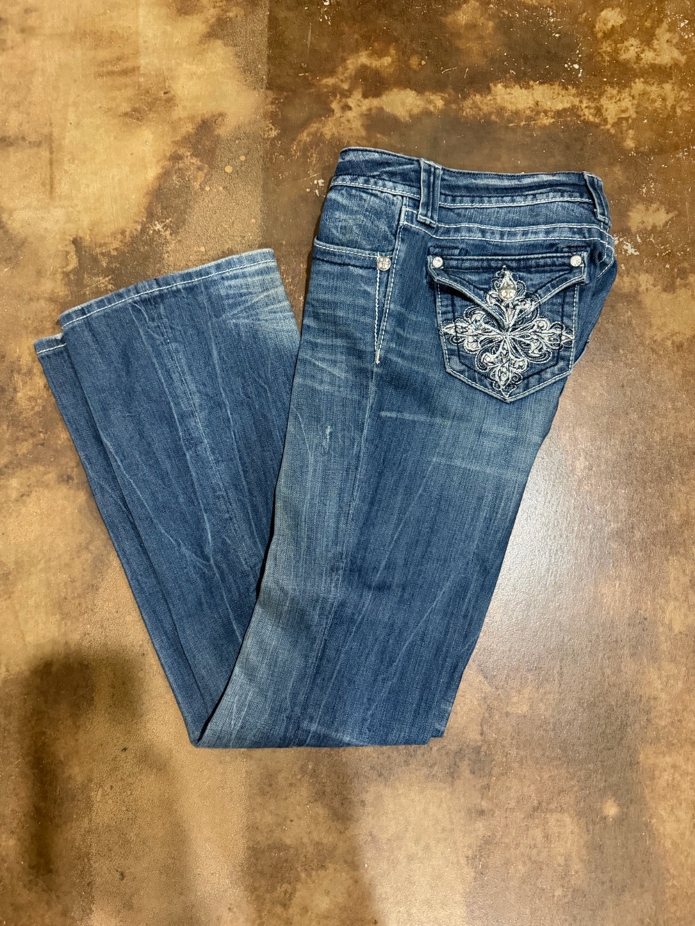Miss Me Dark Blue Embroidered Flare Jeans